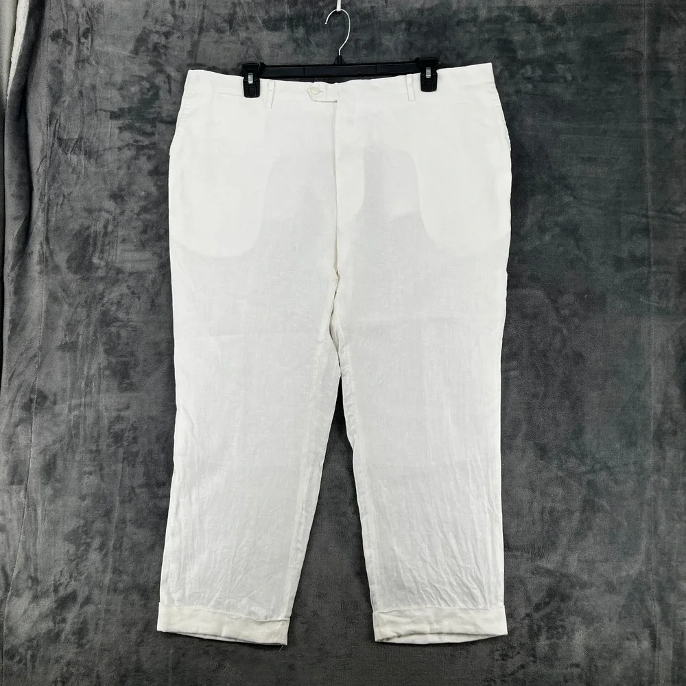 Vintage Enzo Tovare 100% Linen Chino Pants Men's 42x27 White Summer Lightweight